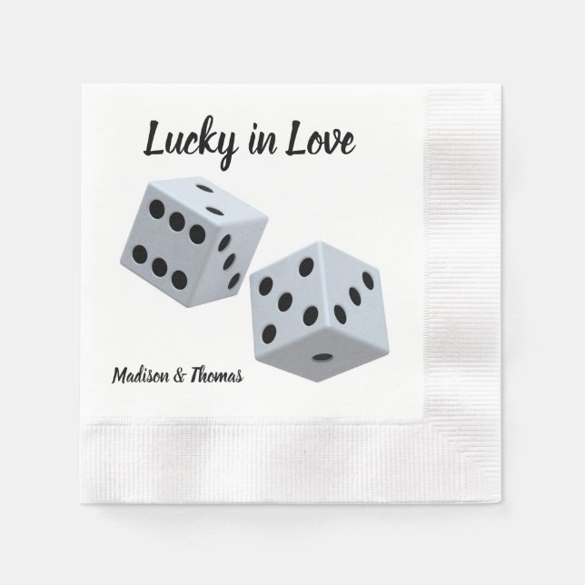 Serviette En Papier Dés de mariage personnalisés Lucky dans l'amour (Devant)