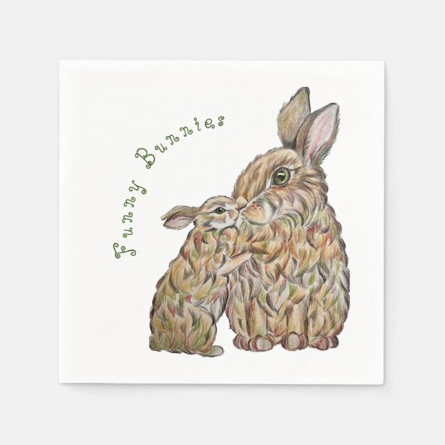Serviette En Papier Des lapins amusants. Dessin au crayon (Devant)