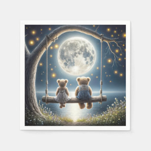 Serviette En Papier Des nounours sur une aile au clair de lune