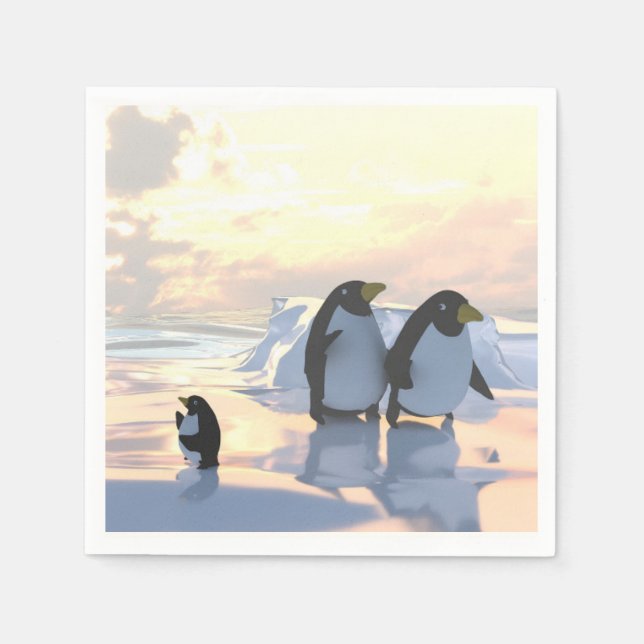 Serviette En Papier des pingouins qui refroidissent sur une banquise (Devant)