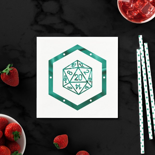 Serviette En Papier Dés RPG | Emerald Imaginaire Tabletop Retro Gamer (Créateur téléchargé)