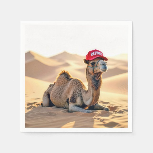 Serviette En Papier Desert Camel Wearing a Retired Cap (Devant)