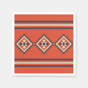 Serviette En Papier Design aztèque dans les tons orange, beige et bleu