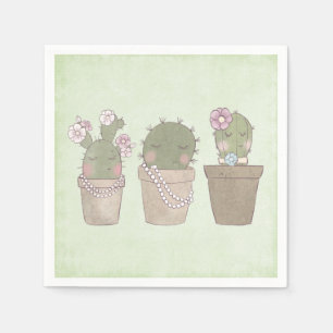 Serviette En Papier Design d'aquarelle Cactus Trio souriant