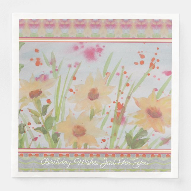 Serviette En Papier Design d'aquarelle florale (Devant)