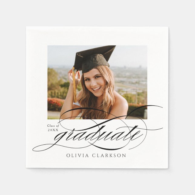 Serviette En Papier Design élégant moderne Script Photo Graduation Par (Devant)