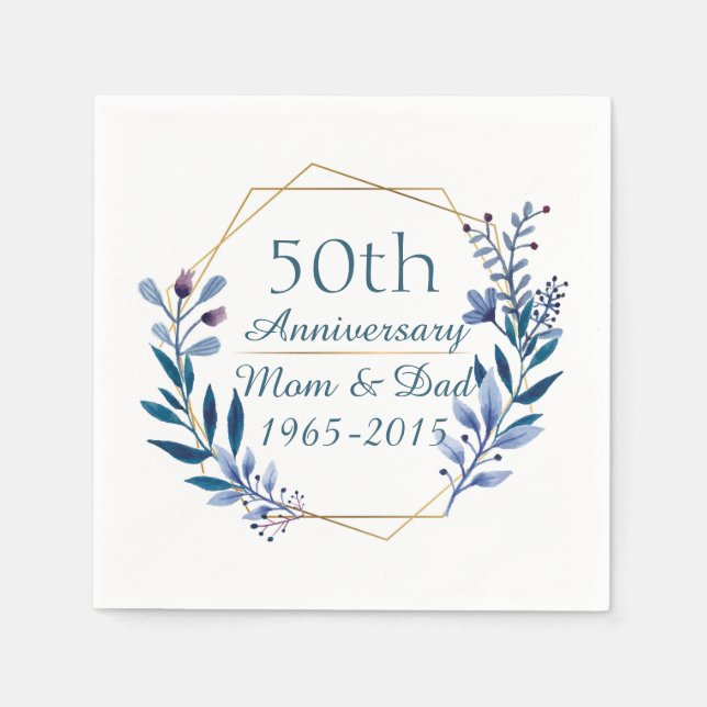 Serviette En Papier Design floral 50e anniversaire de Mariage (Devant)