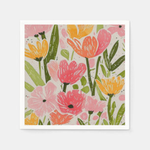 Serviette En Papier Design floral moderne du milieu du siècle rétro