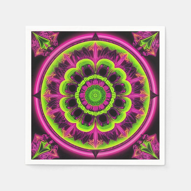 Serviette En Papier Design Kaleidoscope Rose Neon Et Vert (Devant)