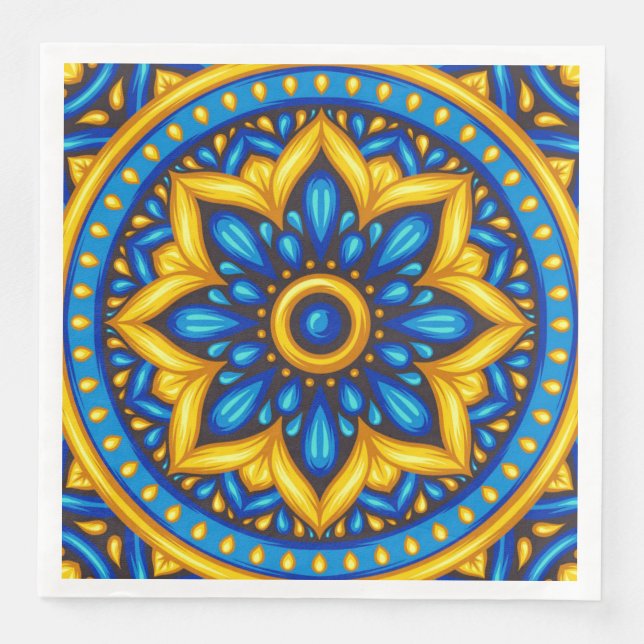 Serviette En Papier Design mexicain bleu et jaune (Devant)