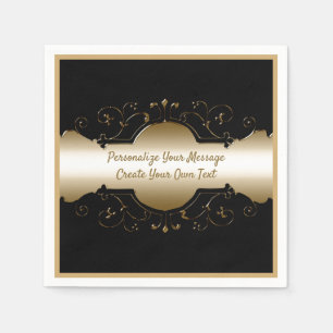 Serviette En Papier Design ornemental élégant Noir & Or Personnaliser