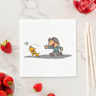 Serviette En Papier Dessin amusant garçon et chien Jouer aller cherche