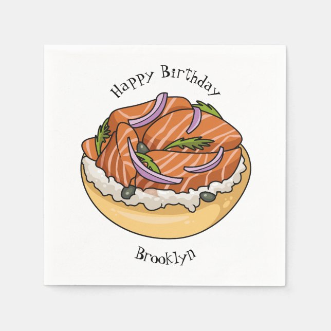 Serviette En Papier dessin animé de bagel saumon (Devant)