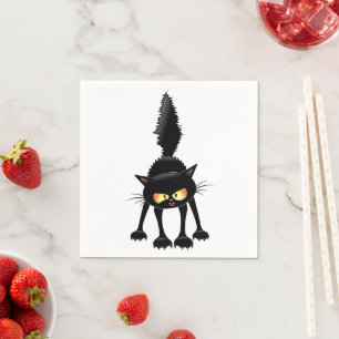 Serviette En Papier Dessin animé de chat noir drôle et féroce 