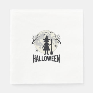 Serviette En Papier Dessin de gravure vintage de sorcière de Halloween