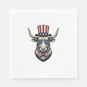 Serviette En Papier Dessin de taureau patriotique Gravure vintage Amer