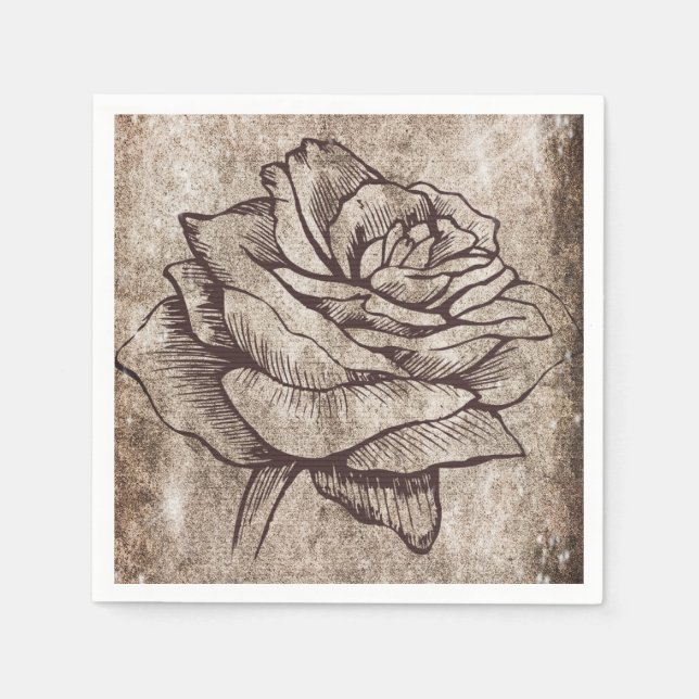 Serviette En Papier Dessin d'encre Rose rustique (Devant)