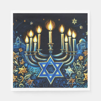 Serviette En Papier Dessin Hanoukka Gift Menorah Pastel
