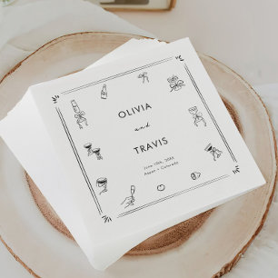 Serviette En Papier Dessin lunaire noir blanc vieux Mariage d'argent