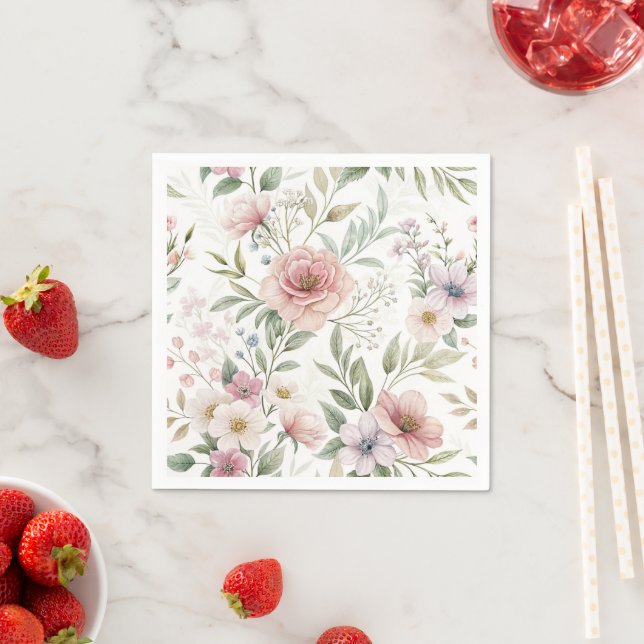 Serviette En Papier Dessin Motif Fleur Couleur Pastel (En situation)
