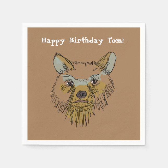 Serviette En Papier Dessin Visage Ours Anniversaire Personnalisé (Devant)