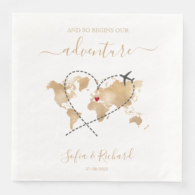 Serviette En Papier Destination Mariage Gold World Affiche de bienvenu (Devant)