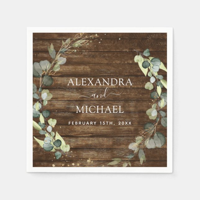Serviette En Papier Détails du mariage Eucalyptus Rustic Country Green (Devant)