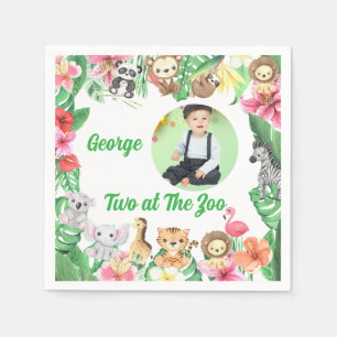 Serviette En Papier Deux au Zoo Jungle Safari Photo Anniversaire