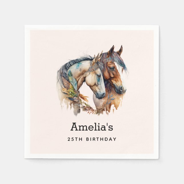 Serviette En Papier Deux beaux chevaux Boho Occidental Anniversaire (Devant)