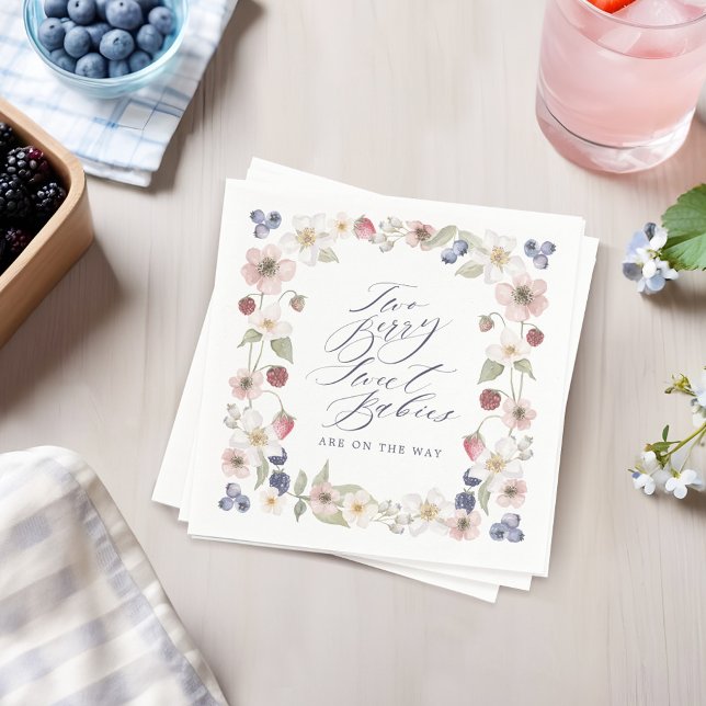 Serviette En Papier Deux Berry Sweet Babies Wild Berry & Flowers Douch (Two Berry Sweet Babies Wild Berry & Flowers Shower Napkins)