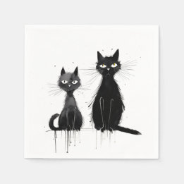 Serviette En Papier Deux chats noirs