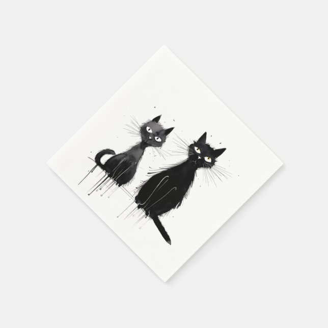 Serviette En Papier Deux chats noirs (Coin)
