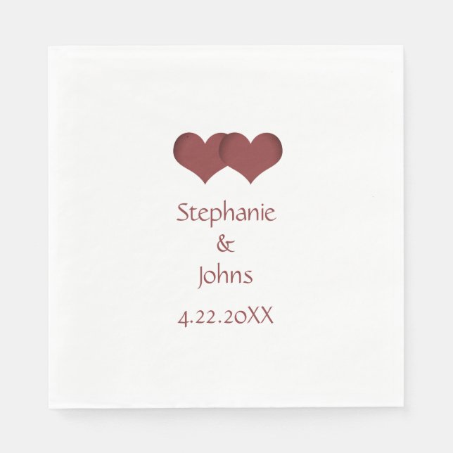 Serviette En Papier Deux Coeurs Couple Mariage Romantique Nom personna (Devant)