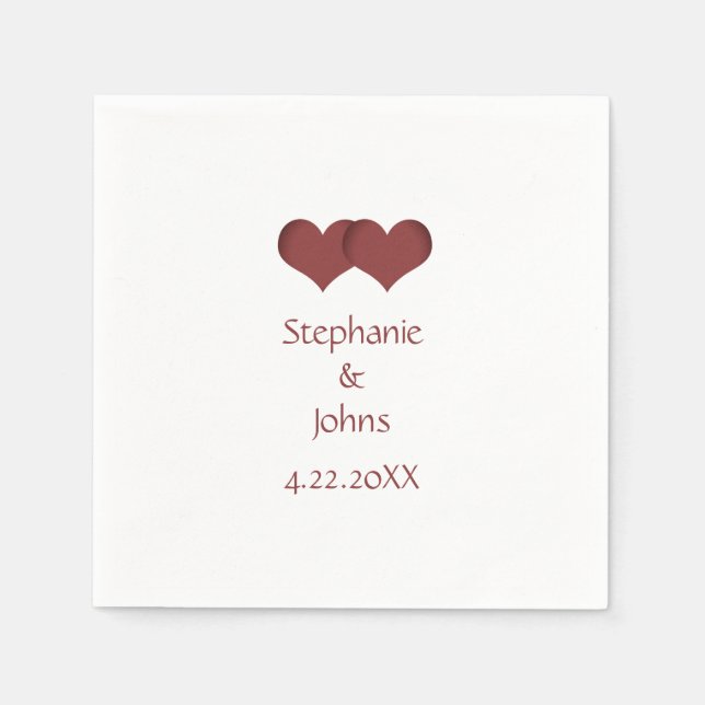 Serviette En Papier Deux Coeurs Couple Romantique Nom personnalisé Mar (Devant)