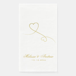 Serviette En Papier Deux Coeurs Or Élégants | Mariage personnalisé