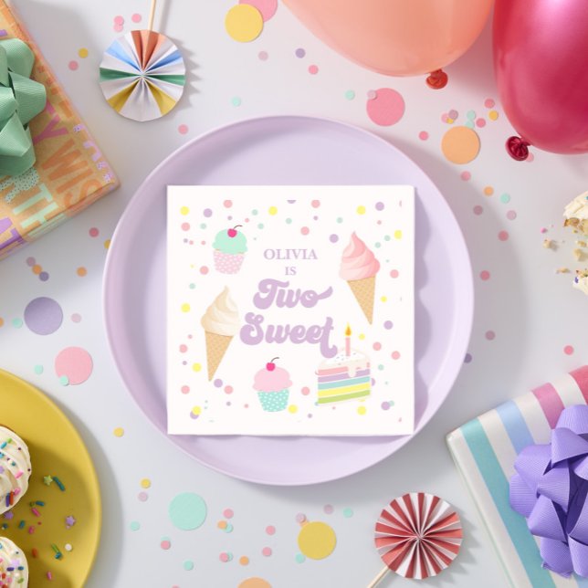 Serviette En Papier Deux crème glacée douce et gâteau 2e anniversaire (Créateur téléchargé)