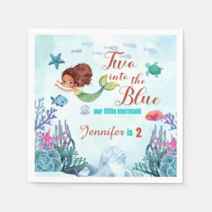 Serviette En Papier Deux dans le bleu Brown sirène filles 2e anniversa