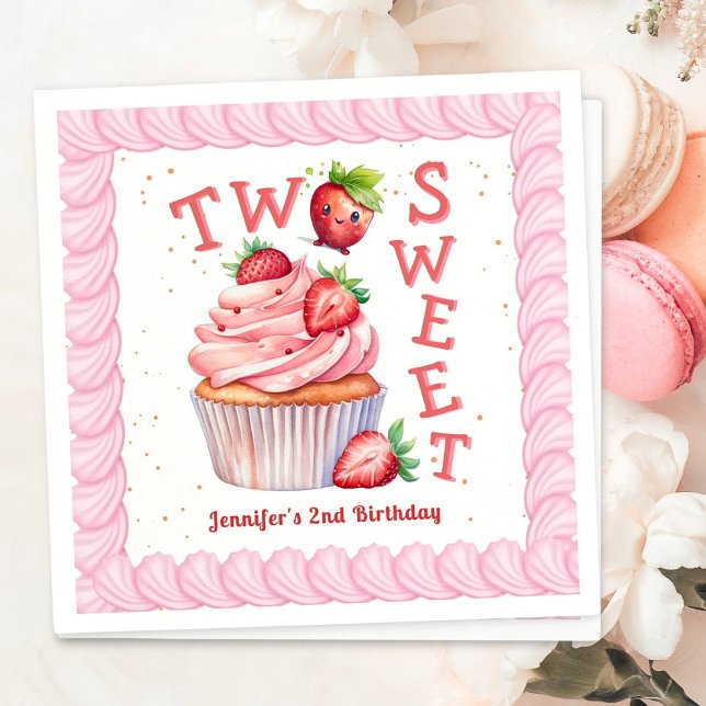 Serviette En Papier DEUX douceurs ! Fraise rose 2e anniversaire (Créateur téléchargé)