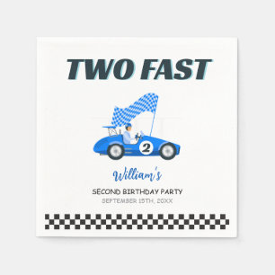 Serviette En Papier Deux Fast Blue Race Car deuxième anniversaire