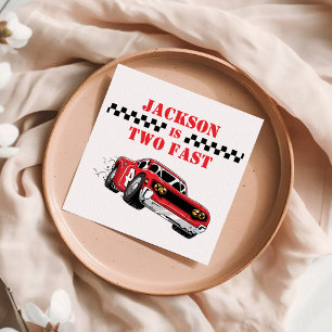 Serviette En Papier Deux Fast Modern Red Race Car Boy 2e anniversaire