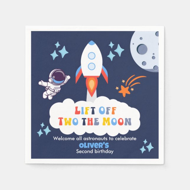 Serviette En Papier Deux garçons à la lune Fusée spatiale Décollage 2e (Devant)
