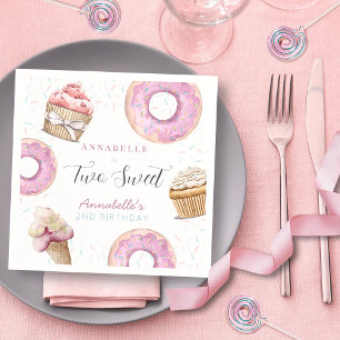 Serviette En Papier Deux gâteaux sucrés et beignets fille 2e anniversa
