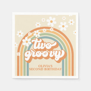 Serviette En Papier Deux Groovy Anniversaire Rétro Arc-en-ciel Marguer