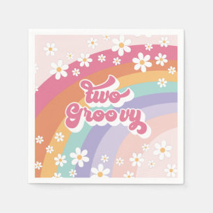 Serviette En Papier Deux Groovy Retro Rainbow 2e anniversaire
