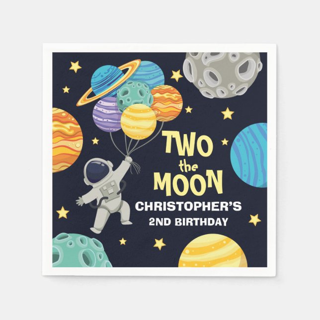 Serviette En Papier Deux la lune Extérieur Bleu 2e fête d'anniversaire (Devant)