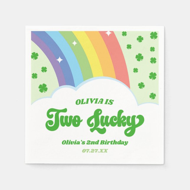 Serviette En Papier Deux Lucky Charm Rainbow 2e fête d'anniversaire (Devant)