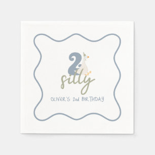Serviette En Papier Deux oies soyeux bleu et vert 2e anniversaire