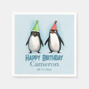 Serviette En Papier Deux pingouins Cool fêtent l'anniversaire de l'enf