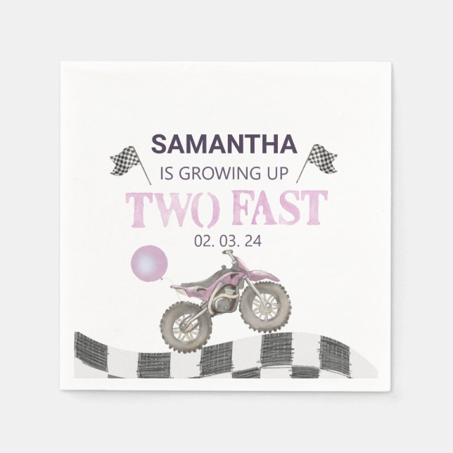 Serviette En Papier Deux Rapides Anniversaire Dirt Vélo Thème (Devant)