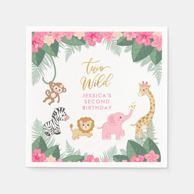 Serviette En Papier DEUX SAUVAGES - Safari rose fille's DEUXIÈME anniv (Devant)